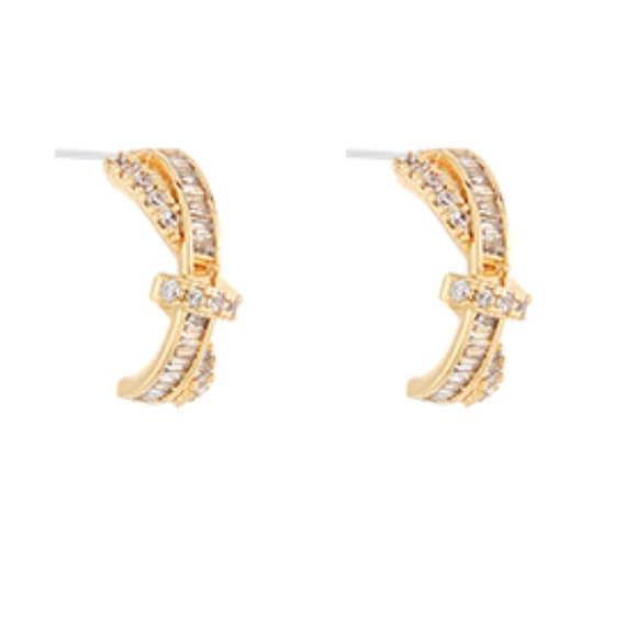 Pave CZ Baguette Knot Hoops - Picture 1 of 1